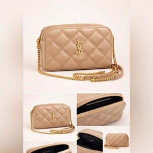 Saint Laurent Becky Double Zip Camera Bag Beige Quilted Leather Crossbody YSL